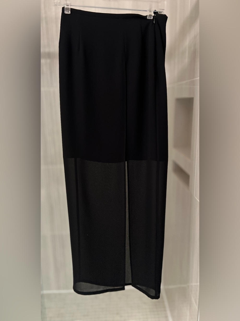 CACHÉ Black Sheer Chiffon Overlay Maxi Skirt High Slit Size 4